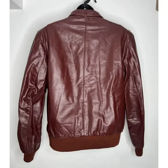 Vintage 70’s Berman’s Leather Burgundy Lined Bomber Jacket Size 42